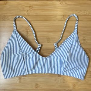 Blue & White Striped Bikini Top, Size S - padding, adjustable straps & closure